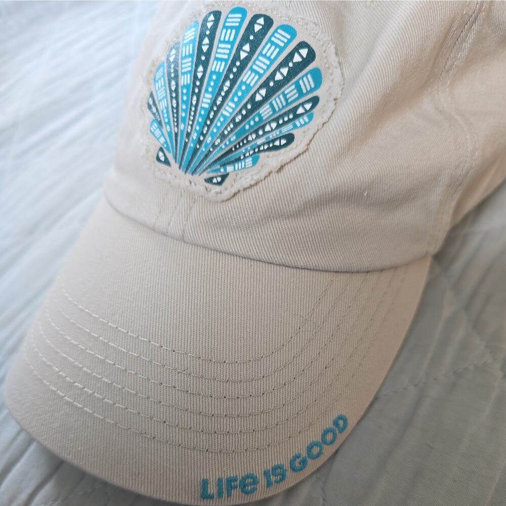 Life Is Good Adjustable Strapback Hat embroidery seashell laidback coastal golf